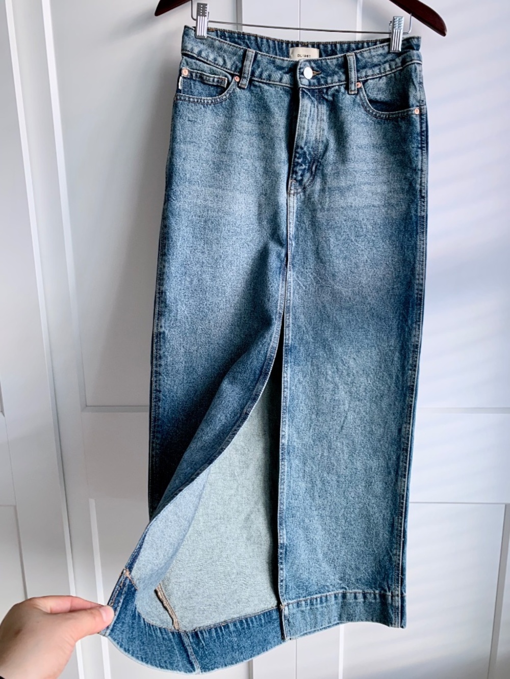 DL1961 ASRA Denim Skirt Low Rise Maxi Skirt Front Slit Full length Size 24 - Picture 5 of 9